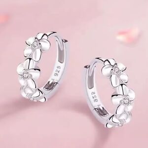 Elegant Sterling Silver Floral Hoop Earrings